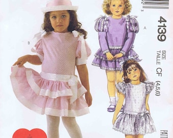 Little Girls Dropped Waist Dress McCalls 4139 Vintage Sewing Pattern 4 - 5 - 6 Breast 23 - 24 - 25 UNCUT