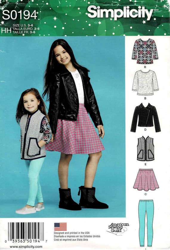 Girls Jacket Vest Skirt Knit Top Leggings Simplicity S0194 Sewing