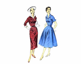 1950s Fit and Flare Full Skirt or Slim Wiggle Dress Advance 7955 Vintage Sewing Pattern Size 14 Bust 32