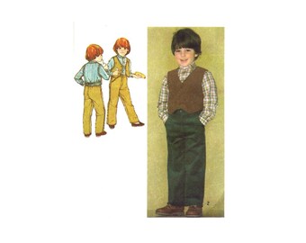 1980s Boys Western Pants Pullover Shirt Lined Vest Simplicity 9631 Vintage Sewing Pattern Size 4 Chest 23 UNCUT