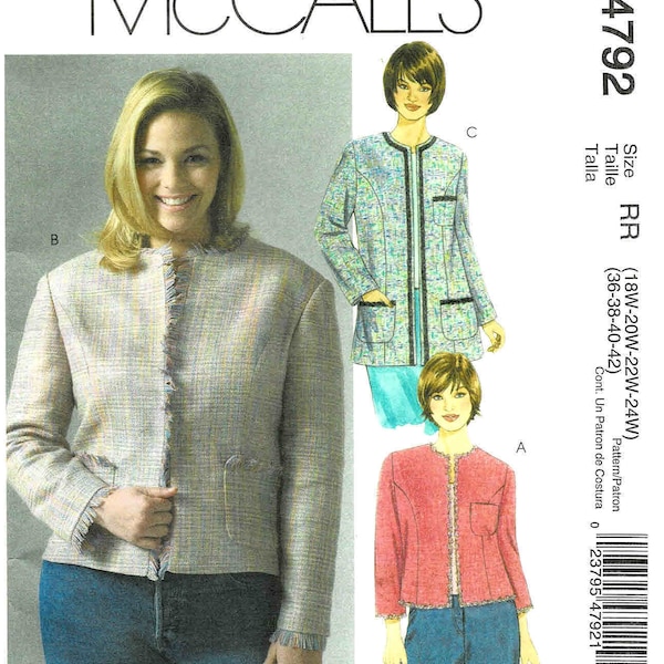 Womens Lined Jacket in Two Lengths McCalls 4792 Sewing Pattern UNCUT Different Full Figure Sizes Available