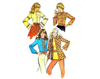 1970s Misses Puff Sleeve or Bell Sleeve Blouse McCalls 3350 Vintage Sewing Pattern Size 10 Bust 32 1/2 UNCUT