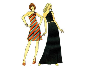 1970s Misses One Shoulder Evening Dress Butterick 3458 Vintage Sewing Pattern Different Sizes Available UNCUT