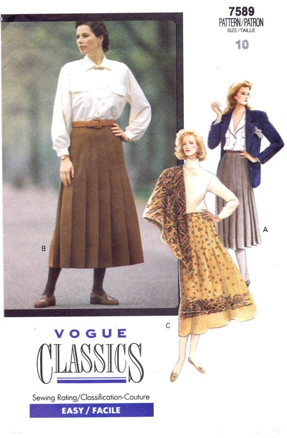 1980s Misses Pleated Skirts Vogue 7589 Vintage Sewing