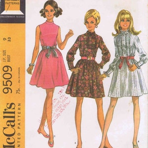 1960s Full Skirt Dress McCalls 9509 Vintage Sewing Pattern Junior Petite Size 9 Bust 33 UNCUT image 2