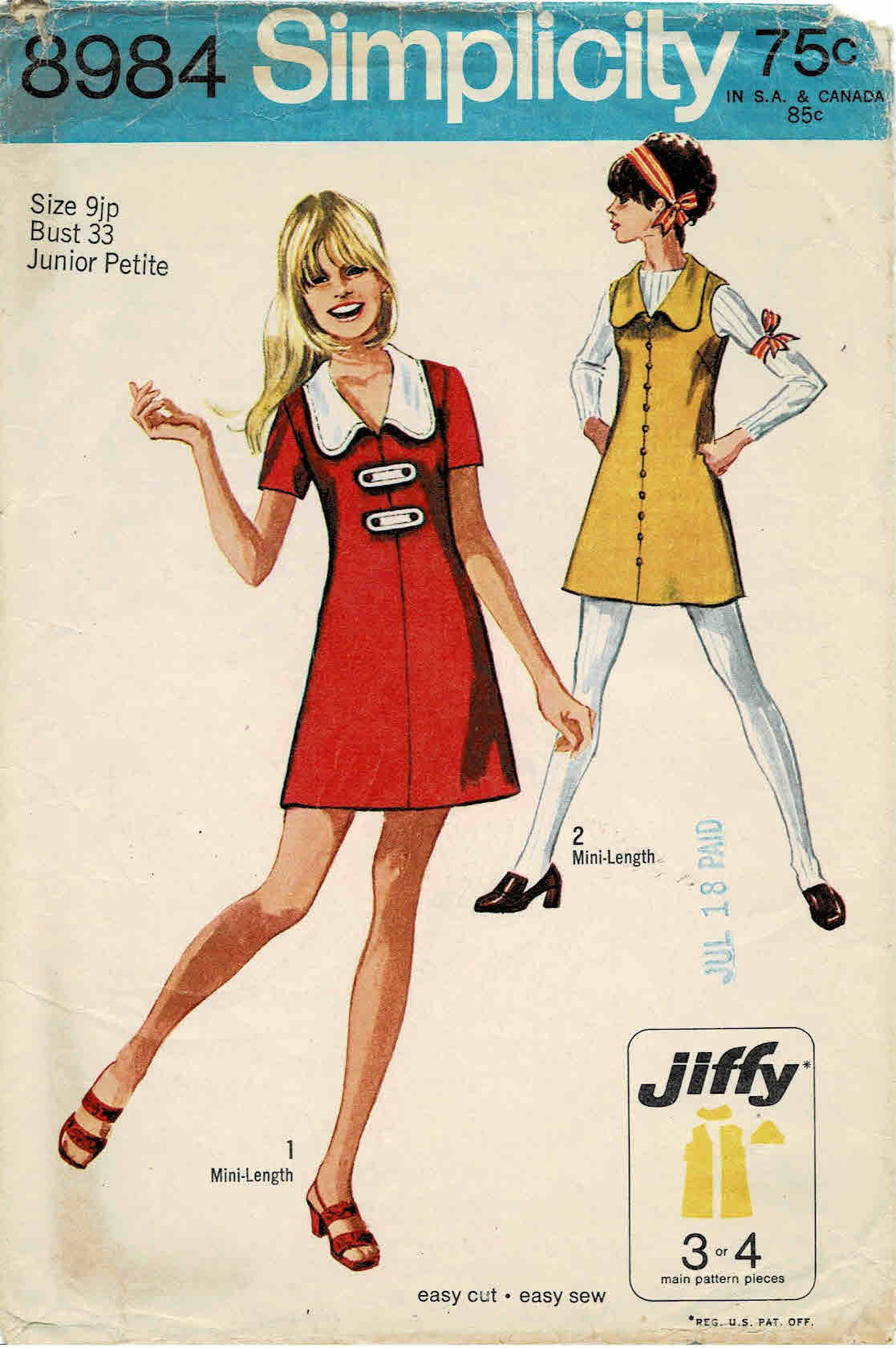 1970s Jiffy Mini-dress or Mini-jumper Simplicity 8984