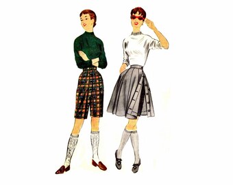 1950s Misses Bermuda Shorts Side Buttoned Skirt McCalls 9975 Vintage Sewing Pattern Waist 26 Hip 35