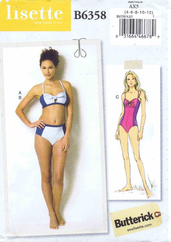 Misses One and Two-piece Swimsuits Bikini Bathing Suits Lisette Butterick  6358 Sewing Pattern Size 4 6 8 10 12 UNCUT 