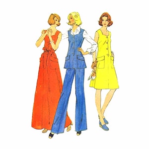 1970s Misses Dress Top Pants McCalls 4025 Vintage Sewing Pattern Pullover Dress Top Left Side Zipped Pants Size 12 Bust 34 UNCUT