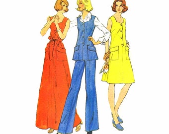 1970s Misses Dress Top Pants McCalls 4025 Vintage Sewing Pattern Pullover Dress Top Left Side Zipped Pants Size 12 Bust 34 UNCUT