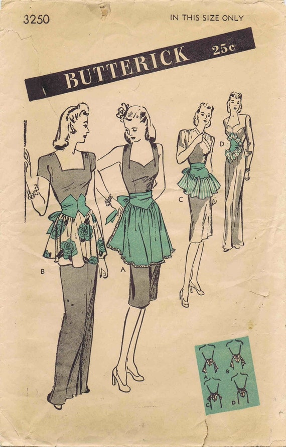 Misses and Mens Aprons Bib Apron Long Apron with Ruffles Kitchen Apron BBQ Apron Butterick 4066 Vintage Sewing Pattern UNCUT