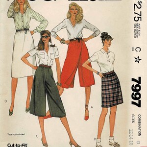 80s Culottes and Skirts Pattern Skirt Pattern in 2 Lengths Faux Wrap Culottes Pattern Mccall s 7997 Sizes 8 10 12 OR 12 14 16 Uncut Etsy