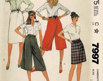 1980s Misses Culottes and Skirt McCall's 7997 Vintage Sewing Pattern Size 12 - 14 - 16 UNCUT