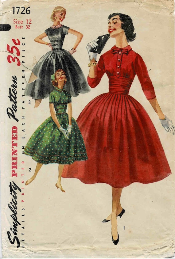 1950s Misses Bouffant Skirt Midriff Dress Simplicity 1726