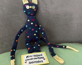 Handmade Polka Dot Cat Plush, Extra Long Limbs, Unique One-of-a-Kind Toy
