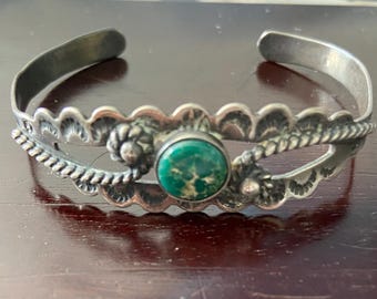 Vintage Southwestern Style Cuff Bracelet with Green Stone