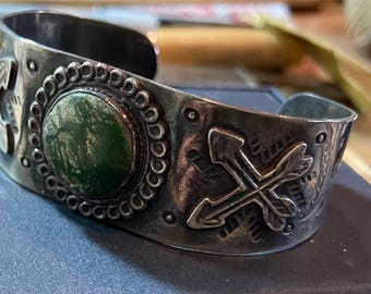 Large Sterling Silver Native American Style Cuff Bracelet sale