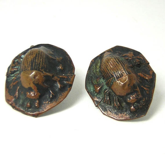 Arts and Crafts Vintage Beetle Copper Cufflinks S… - image 1