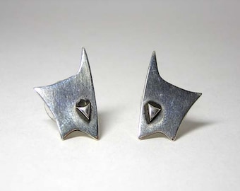 Burkee  Modernist Sterling  Silver  Earrings Artist Signed SALE