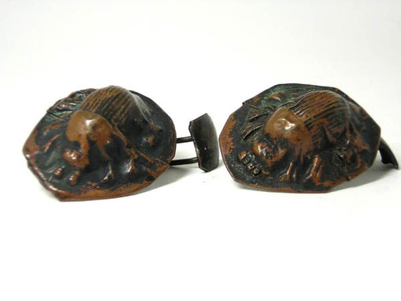 Arts and Crafts Vintage Beetle Copper Cufflinks S… - image 3