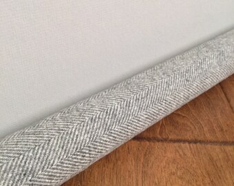 LIGHT gray wool draft snake / custom size draft stopper / washable gray herringbone door draft stopper