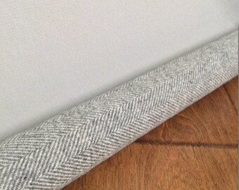 Unfilled // Custom lengths 15 inches to 75 inches / LIGHT gray wool draft snake / washable gray herringbone door draft stopper cover