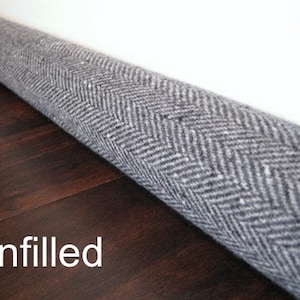 Unfilled Gray HERRINGBONE door draft stopper Custom lengths 15 inches to 75 inches gray wool draft snake cover US made image 3