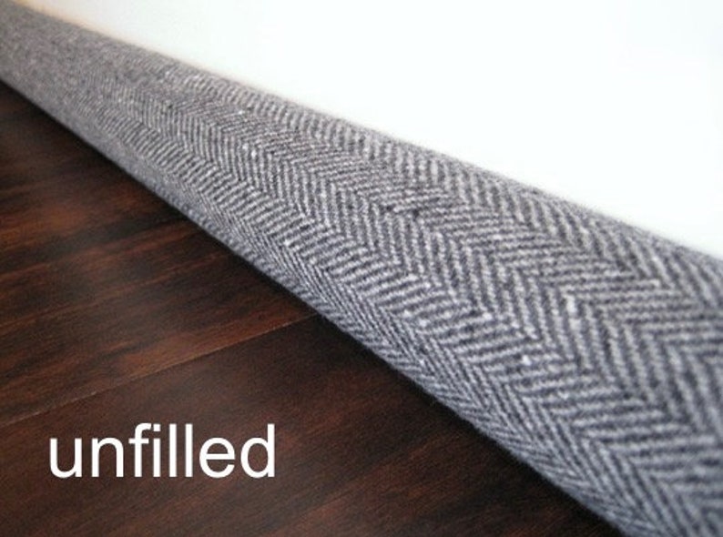 Unfilled Gray HERRINGBONE door draft stopper Custom lengths 15 inches to 75 inches gray wool draft snake cover US made image 3
