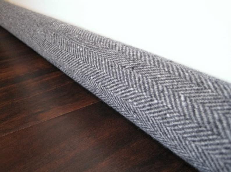 Unfilled Gray HERRINGBONE door draft stopper Custom lengths 15 inches to 75 inches gray wool draft snake cover US made image 1
