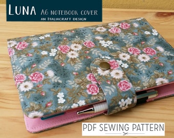 Luna A6 wallet journal cover, sewing pattern, video tutorial, A6 notebook cover, pdf sewing pattern, Diary cover, English and French pattern