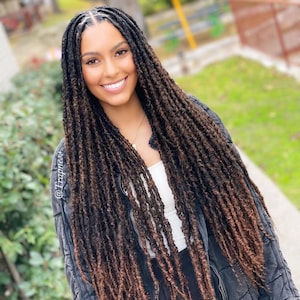 Goddess Distressed Locs in color: Brownie Batter