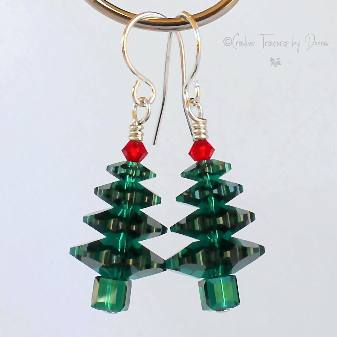 Christmas Tree Earrings Swarovski Elements Emerald Green Etsy