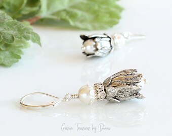 Tulip Earrings, Sterling Silver, Rhinestone Spacers, Premium