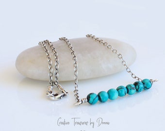 Oxidized Sterling Silver Turquoise Bar Necklace: Southwestern Gemstone