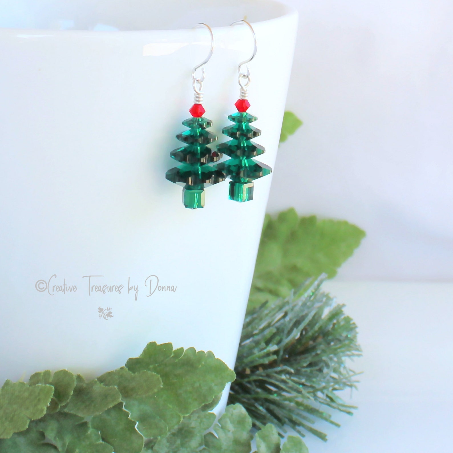 Christmas Tree Earrings Swarovski Elements Emerald Green Etsy
