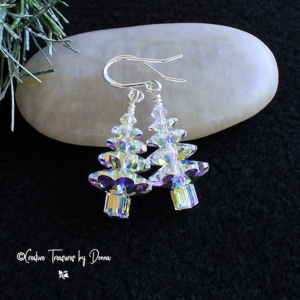 Christmas Tree Earrings, Crystal Earrings, European Crystals, Christmas Earrings, Holiday Jewelry, Silver Earrings, Christmas Jewelry