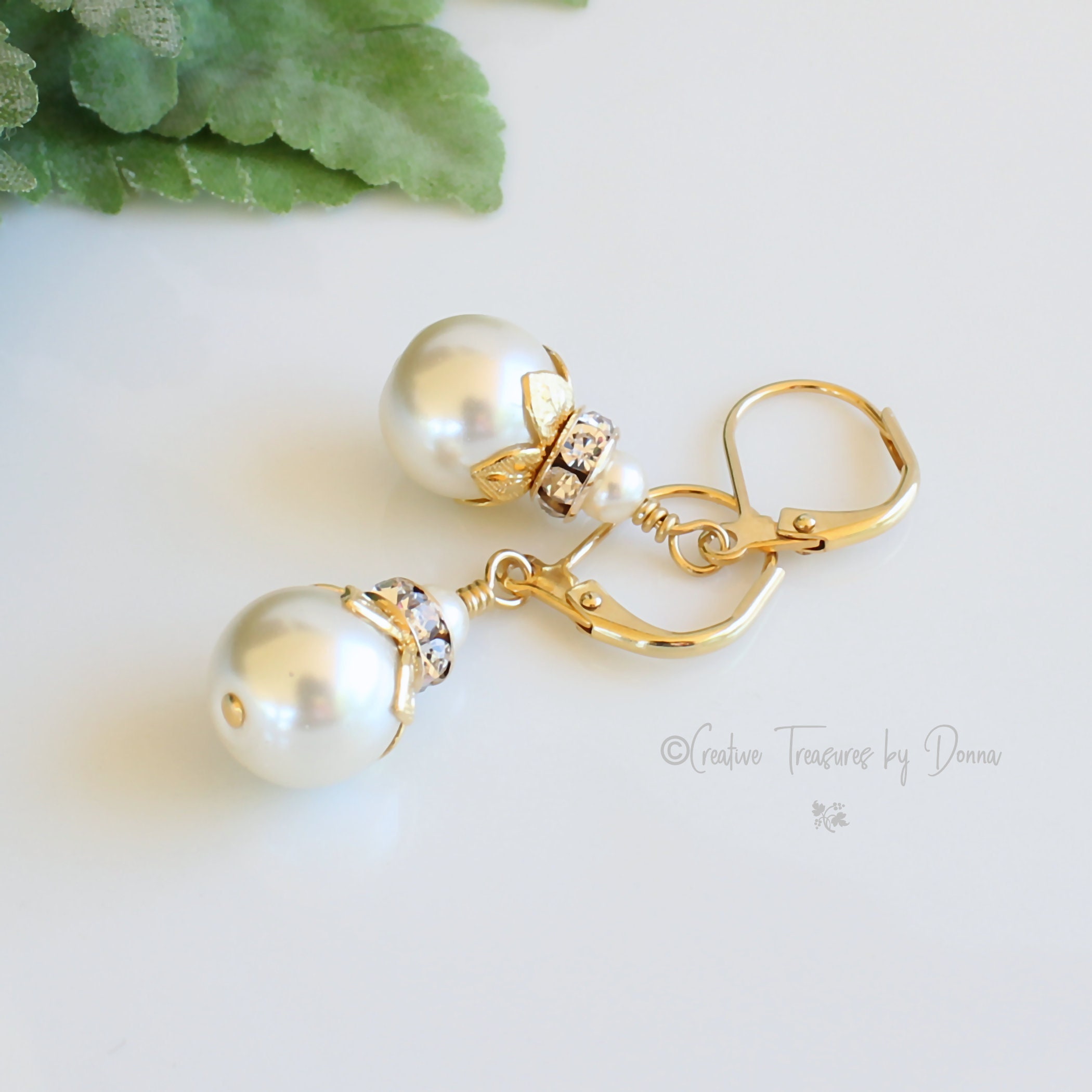Pearl Earrings Glass Pearls Gold Earrings Rhinestone - Etsy