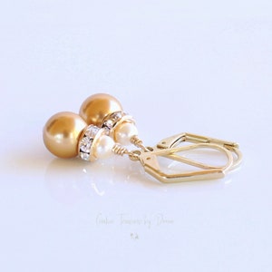 Gold Earrings, Pearl Earrings, Gold Pearls, Genuine Crystal Pearls, Rhinestone Spacers, Victorian Earrings, Wedding Jewelry, Bride Jewelry