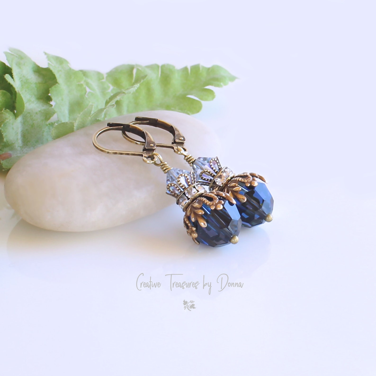 Blue Brass Earrings, Brass Earrings, European Crystals, Victorian ...