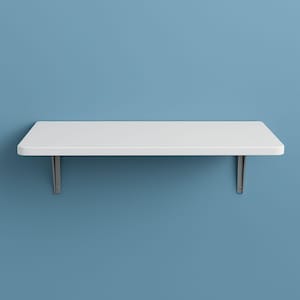 Bureau mural pliant | Étagère flottante blanche peu encombrante avec supports en métal | Bureau minimaliste à domicile