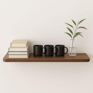 Modern Floating Wooden Wall Shelf – Solid Walnut Wood Display Ledge for Living Room, Bedroom, or Office | Minimalist Wall-Mounted Shelf