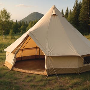 7-Person Glamping Bell Tent, Spacious Camping Tent with String Lights, Lightweight Bell-Style Tent for Travel