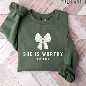 She is Worthy Bow Women's Christian Shirts She is Worthy Bow Women's Christian Shirts