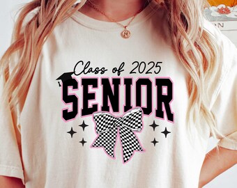 Graduation 2025 Shirt, Senior 2025 Pink Bow Sweatshirt, Pink Bow Senior 2025 Shirt, Senior Coquette Tee, Pink Bow Shirt, Graduation Tee