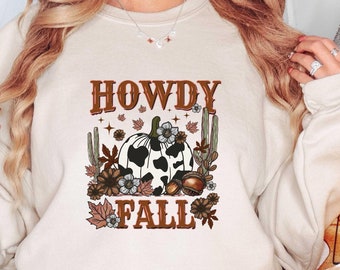 Howdy Fall Shirt, Western Halloween Shirts, Retro Fall Tee, Western Fall, Country Pumpkin Shirt, Spooky Season T-Shirt,Sweatshirt,long