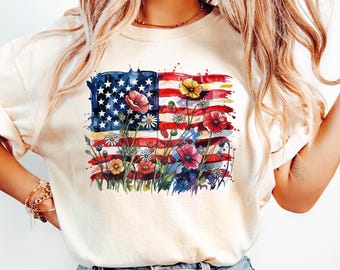 Floral American 4th Of July Shirt, 4th Of July Shirt Lover Shirt, Independence Day Tee Shirt, Funny 4th July Shirt, Patriotic Floral Shirt