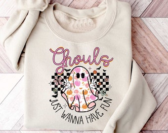 Ghouls Just Wanna Have Fun Halloween Sweatshirt, Spooky Cute Ghosts Sweater, Retro Ghost Halloween Crewneck, Halloween Apparel