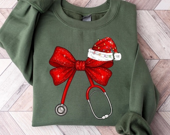 Felpa natalizia da infermiera, cappello di Babbo Natale con stetoscopio
