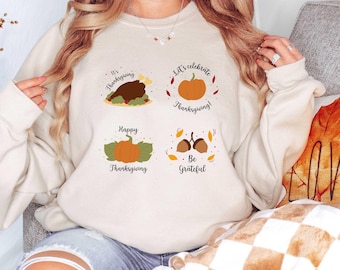 Cute Thanksgiving Crewneck Sweatshirt, Turkey Pumpkin Design