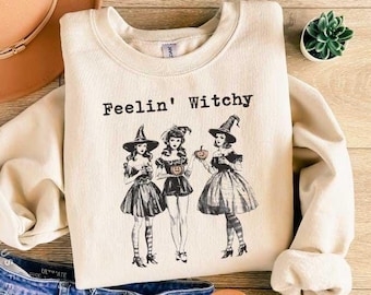 Feeling Witchy Shirt, Halloween Shirt, Vintage Witch Shirt, Spooky Season T-Shirt, Fall Shirt, Retro Witchy Sweatshirt, Halloween Gift